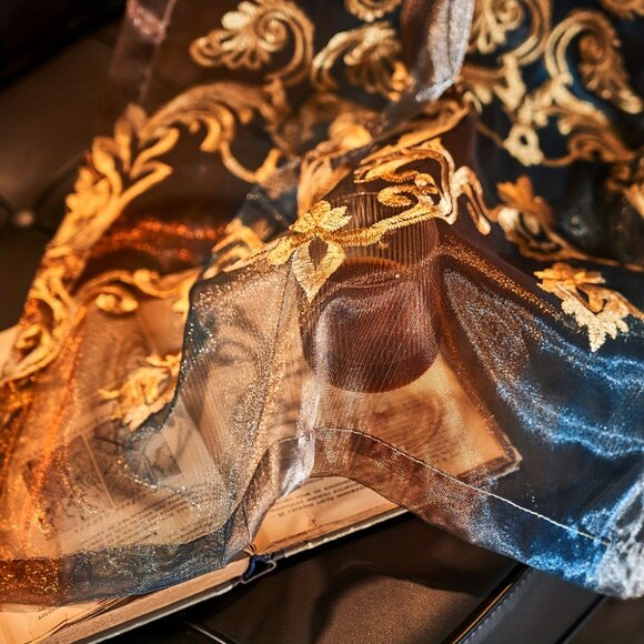 2PCS Vintage American Lace Embroidered Sheer Curtains with Transparent Fabric - Picture 3 of 10